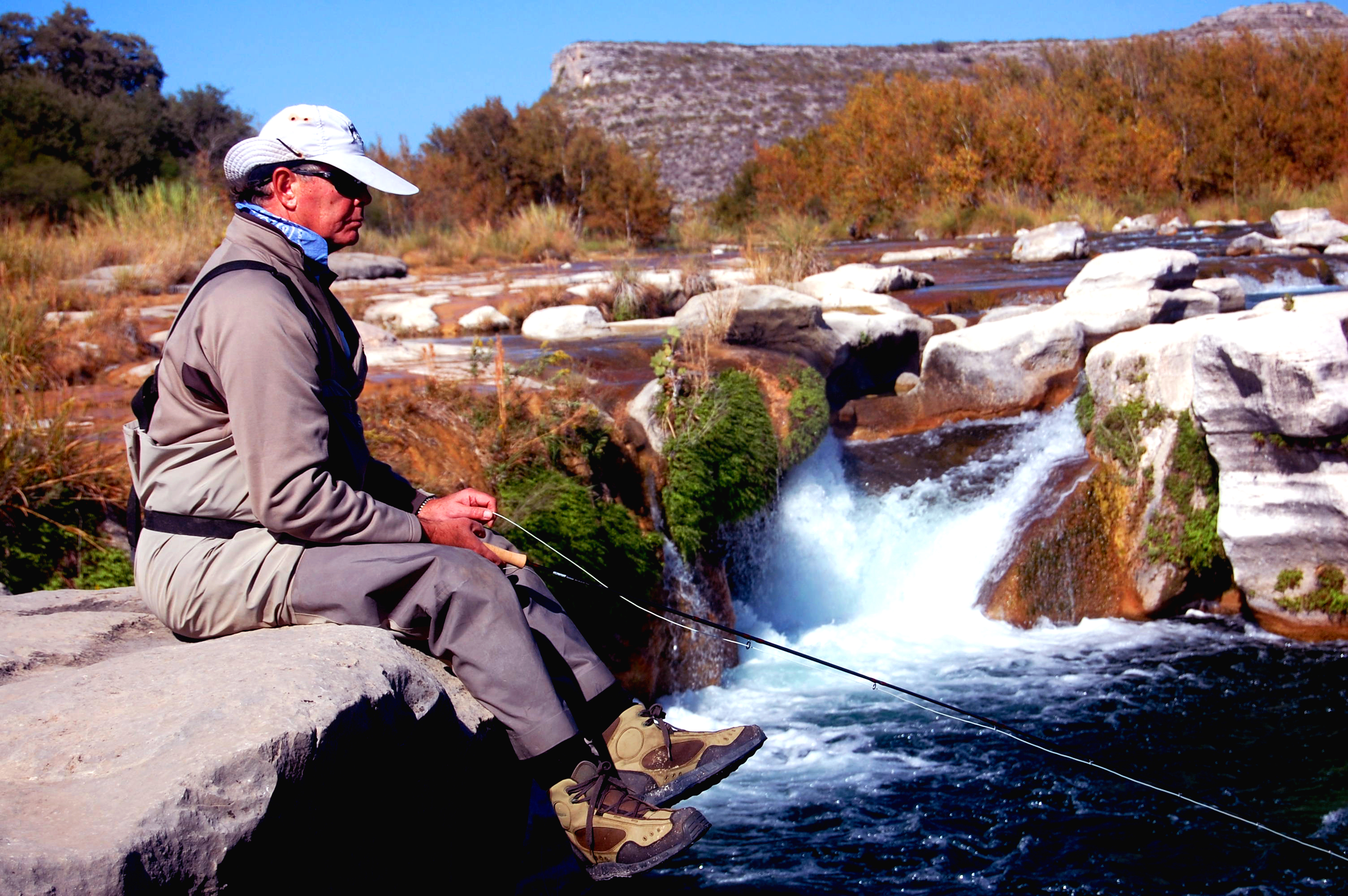 Texas Monthly Publisher David Dunham at Dolan Falls, Devils River Fly Fishing